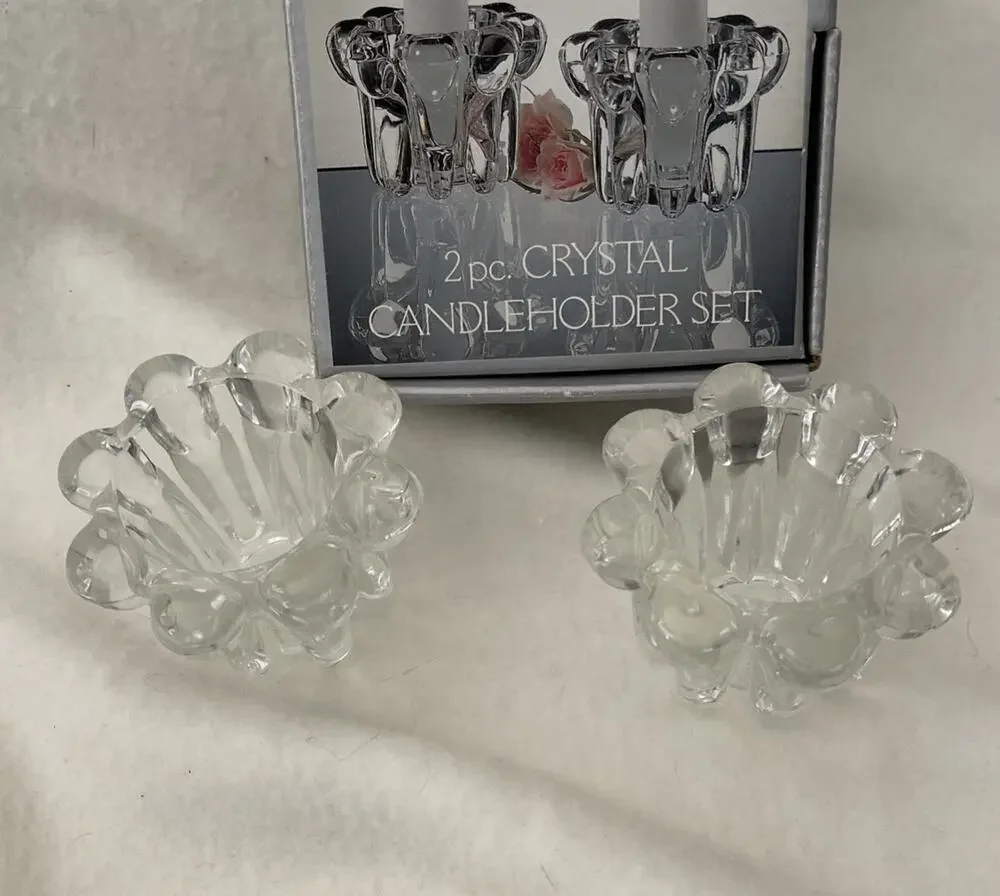 Crystalia Corp. 2 Pc Crystal Candleholder Set #0011 New York